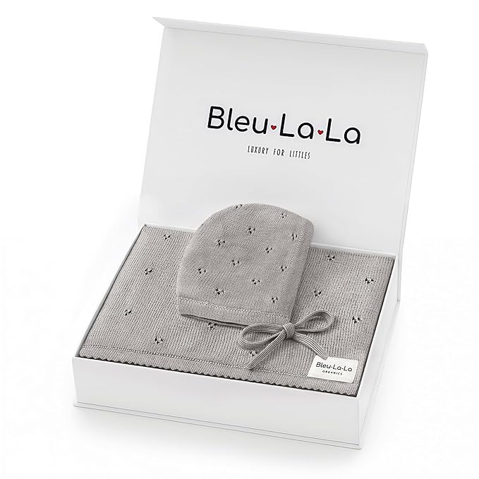 Baby Gift Set - Organic Cotton Newborn Blanket Essentials, Thoughtful Baby Shower & New Baby Gift for Boys & Girls (Pointelle - Dove Grey)