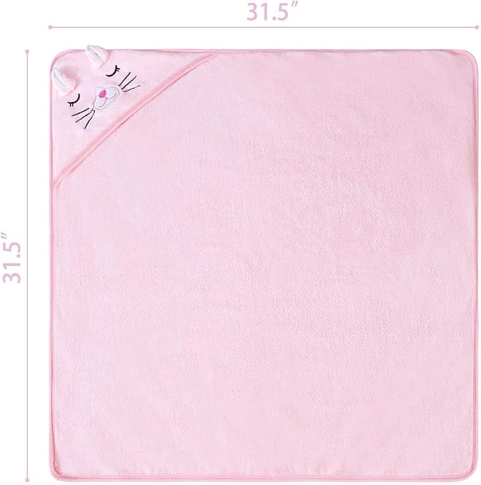 Hooded Baby Bath Towel-Ultra Soft, Absorbent and Hypoallergenic-Baby Bath Towels for Newborn Boy and Girl(Pink Cat, 31.5" x 31.5")