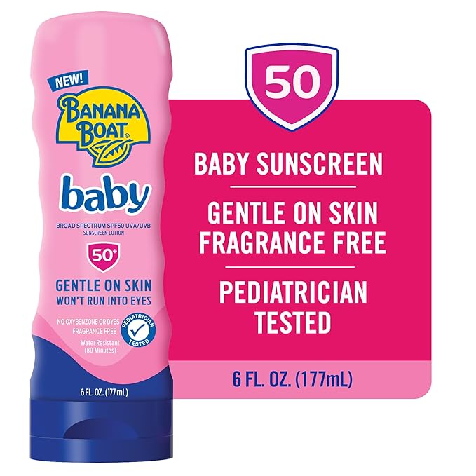 Banana Boat Baby Sunscreen SPF 50, 6Fl Oz | SPF 50 Sunscreen for Babies and Toddlers, Beach Essentials, Baby Sunblock, 6Fl Oz
