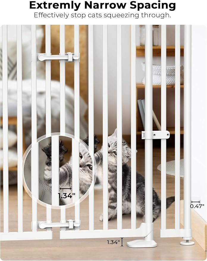 Extra Tall Cat Gate for Doorway: 74.8"-90.5" Tall Cat Gates for Pet 30.3"-38.2" Wide Pressure Mount No Wall Drilling for Indoor Stairs Doorway Room Door Dog Safety Barrier No Toddler