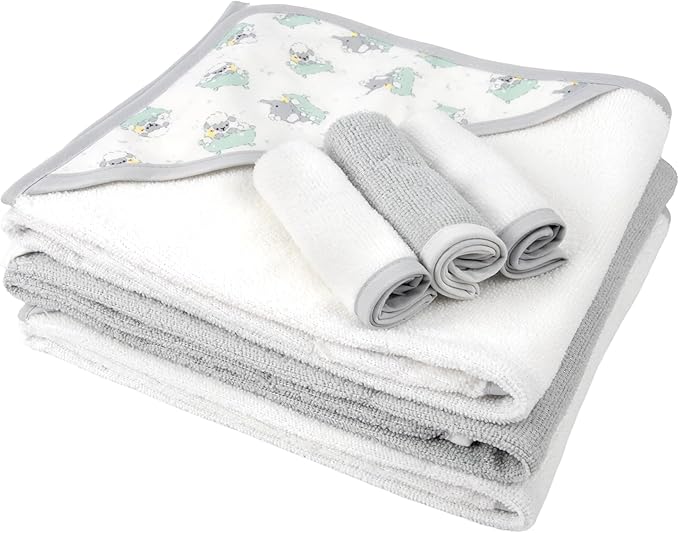 Baby Bath Essential Hooded Baby Bath Towel and Washcloth 6 Piece Set for Newborns, Infants & Toddlers, Boys & Girls Baby Hooded Towels Set (Teddy Bear Print)