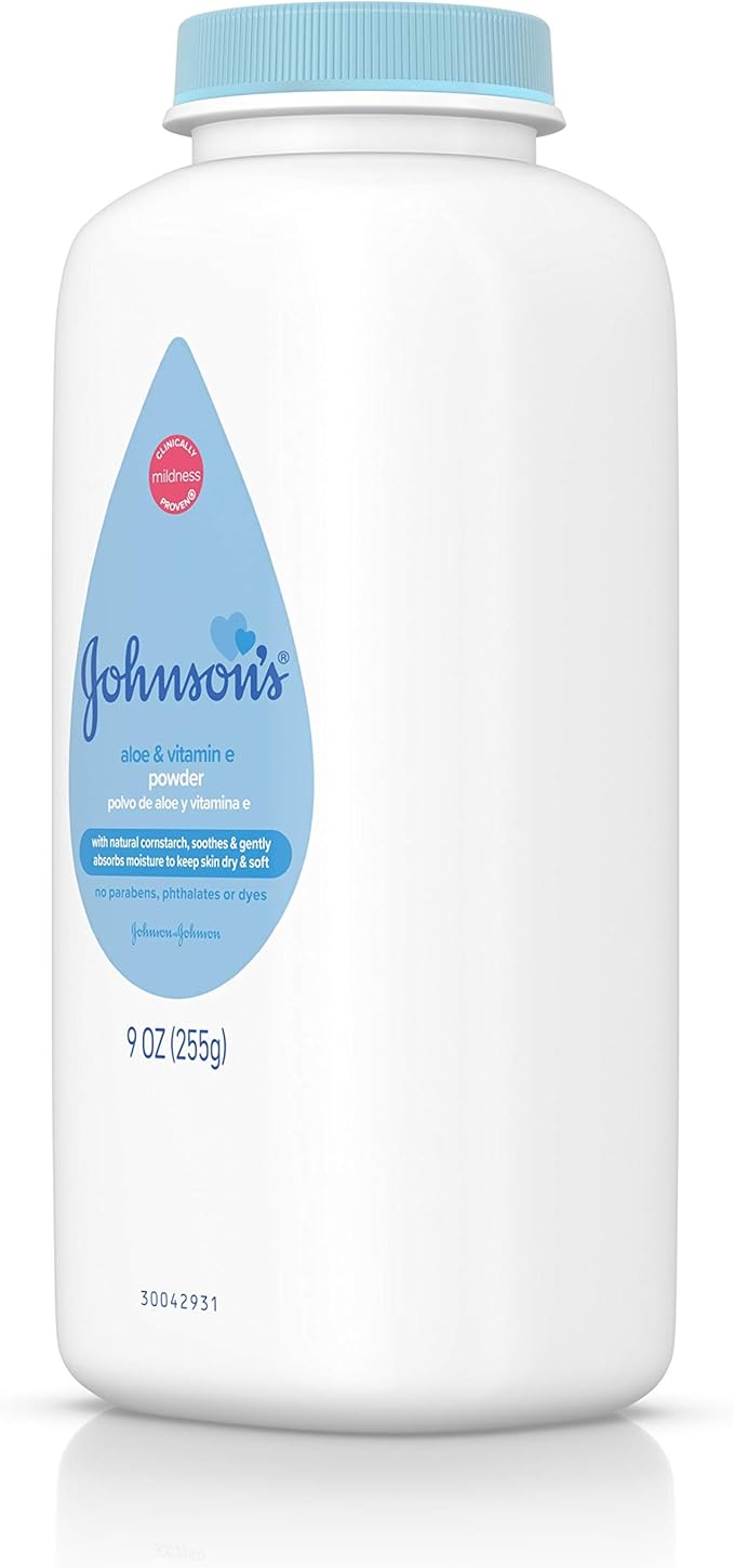 Johnson's Naturally Derived Cornstarch Baby Powder, Aloe & Vitamin E for Delicate Skin, Hypoallergenic, Free of Talc, Parabens, Phthalates & Dyes, Silky for Gentle Baby Skin Care, 9 oz