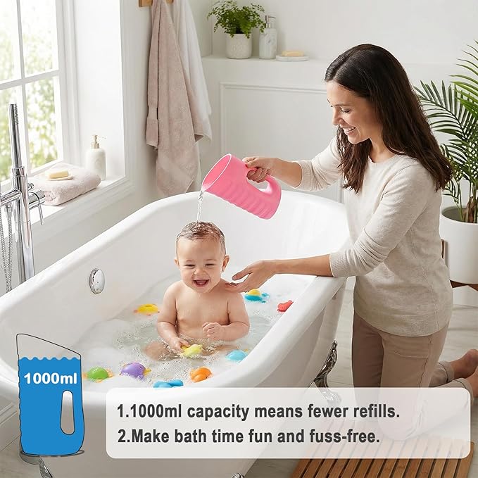 Babylush Baby Bath Rinse & Shower Cup, 1000ml EVA Foam Pitcher for Toddlers (Pink)