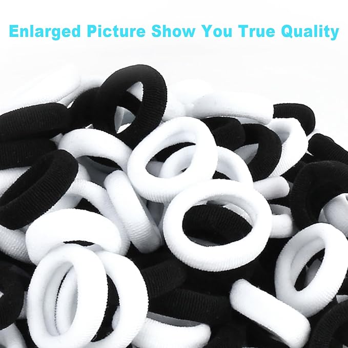 Small Girls Hair Ties, Baby Toddler Hair Bands, Cotton Kids Hair Ponytail Holders No Damage and Mini Baby Elastic Holders No Crease, Black and White, by NSpring