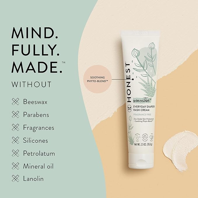 The Honest Company Hypoallergenic Diaper Rash Cream, Moisturizing, Calming Zinc Oxide Ointment, NEA Recognized Cruelty-Free, 2.5 oz