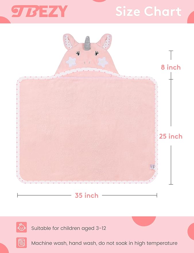 Baby Hooded Towel with Unique Animal Design Ultra Soft Thick Cotton Bath Towel for Newborn (Unicorn)