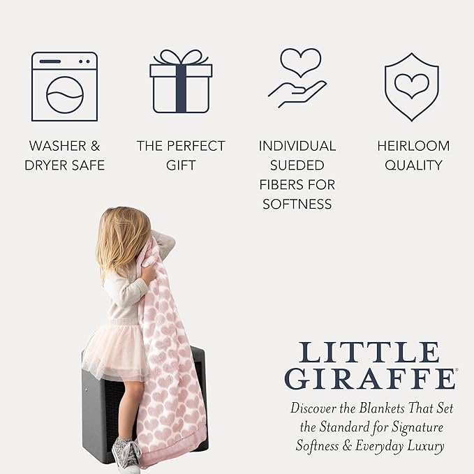 Little Giraffe Luxe Baby Blanket – 29x35” Satin Trim, Heart Army Dusty Pink | Ultra-Soft, Hypoallergenic Stroller & Nursery Blanket | Perfect for Newborns & Toddlers
