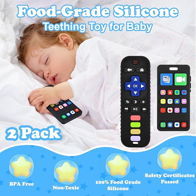 Baby Silicone Teething Toys, Phone and Remote Teether Toys for Toddlers 3-18 Months, Boys Girls Babies Teething Toy, Baby Chew Toy, Freezer BPA Free