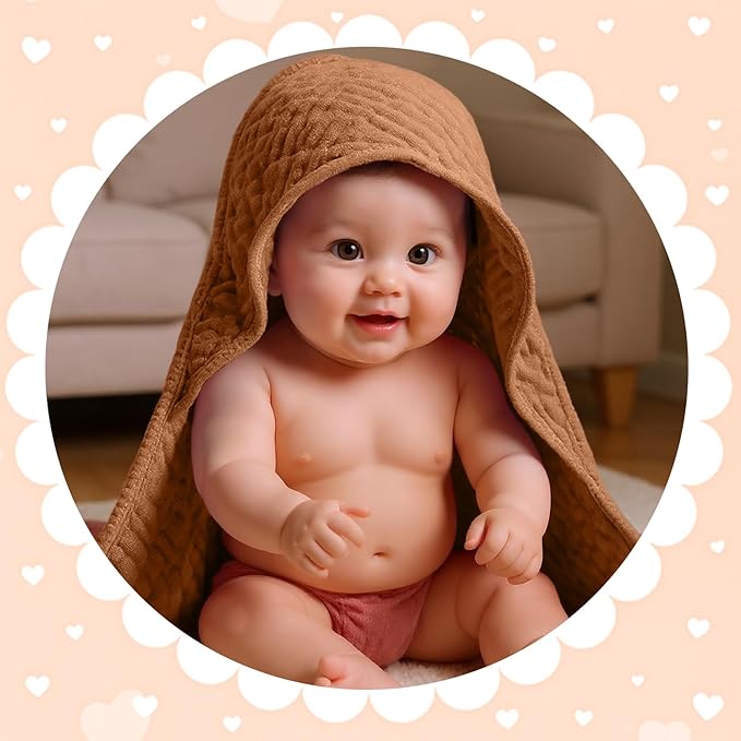 Peryiter 4 Pcs Muslin Hooded Baby Towels 32x32inch Cotton Newborn Bath Essentials Muslin Infant Blankets Absorbent Registry Baby Shower Present for Babies Girl Boy Kids (Dark Color)
