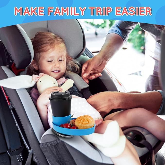 Car Seat Tray - for Cup Holders in 2.5”-2.8”,Easily Expands Snack Tray Cup Holder Tray into 360° Cup & Travel Tray for Kids Car Seat, Booster, and Stroller (Black)