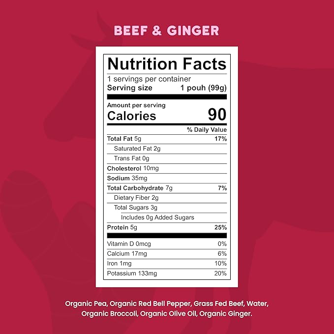 Serenity Kids 6+ Months Beef & Ginger Baby Food Puree Pouches - Grass Fed Beef & Organic Vegetables - Protein-Packed Meat Baby Food - Veggie-Rich Peas & Bell Pepper Blend - 3.5 Oz, 6 Pack