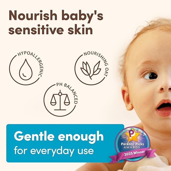 Aveeno Baby Daily Moisture Gentle Body Wash & Shampoo with Oat Extract, 2-in-1 Baby Bath Wash & Hair Shampoo, Tear- & Paraben-Free for Hair & Sensitive Skin, Lightly Scented, 18 fl. oz