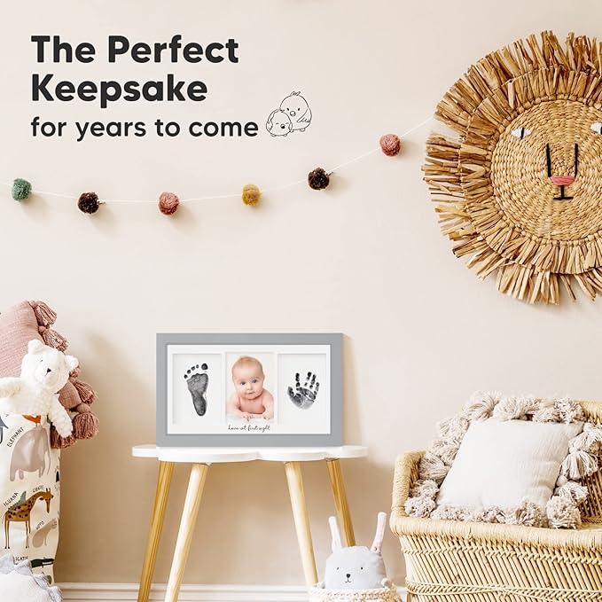 Inkless Hand and Footprint Kit, Boy, Girl, Newborn Keepsake - No Mess Ink Pad for Baby Handprint, Clean Touch Paw Print Kit for Dog Picture Frame, Personalized Baby Christmas Shower Gifts (Cloud Gray)