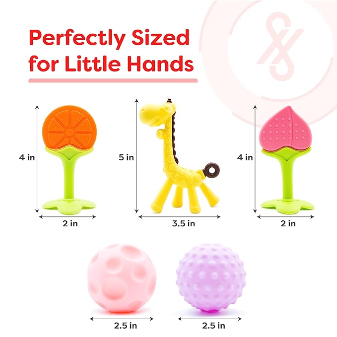 Silicone Teething Toys - Sensory Balls for Babies 0-6 Months - 6-12 Months -Soft Teethers for Baby Soothing and Calming Sensory Teether Toys 5 Pack
