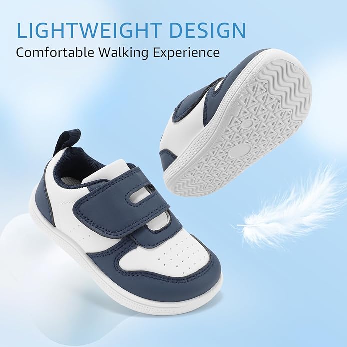 Toddler Wide Toe Box Barefoot Shoes Boys Girls Sneakers Zero Drop Kid Tennis Running Shoes Lightweight Non-Slip Comfortable Leather First Walking Shoe Outdoor Activities School