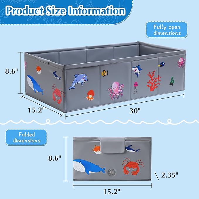 Portable Foldable Baby Bathtub with Drain Plug, 30" L x 15.2" W x 8.6" H Kids Travel Tub, Converts Shower to Tub, No Assembly Folds Flat for Storage, for Infant Toddler 6M-5 Years, Gray