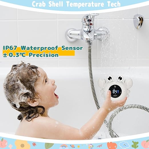 Crab Baby Bath Thermometer Toy - Digital Floating Water Thermometer with LED Display, Color Temperature Alerts & Safe Bath Sensor for Newborn, Infant Bathtub Essentials