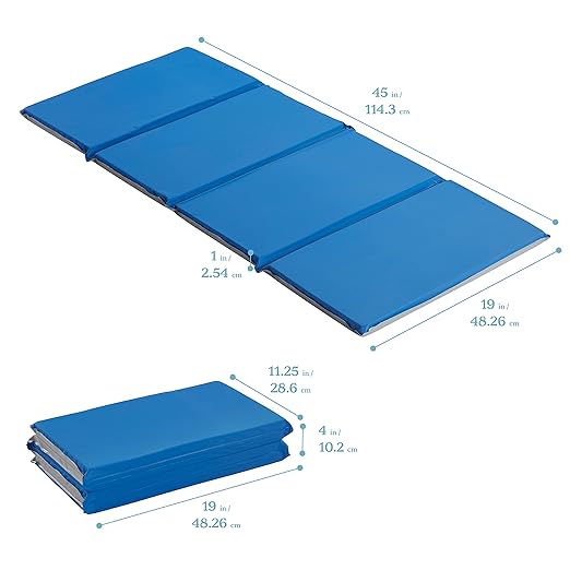 ECR4Kids Everyday Folding Rest Mat, 4-Section, 1in, Sleeping Pad, Blue/Grey, 5-Pack