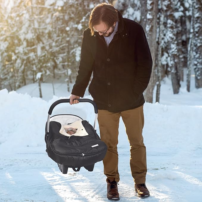 Orzbow Winter Car Seat Cover Baby | Infant Car Seat Cover | Waterproof Carseat Canopy for Boys Girls with Adjustable Collar, Warm and Cozy Fleece Carseat Blanket for Winter Baby Essentials, Black