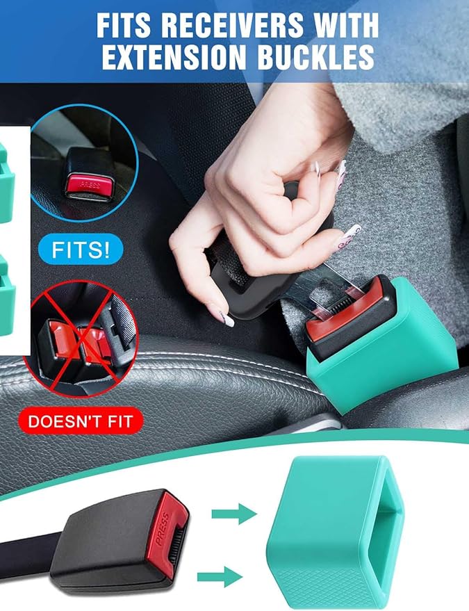 2 PCS Seat Belt Buckle Holder, Silicone Seatbelt Buckle Booster to Makes Receptacle Stand Upright for Easy Access (Mint Green)