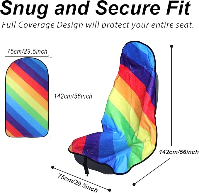 Sweat Towel Car Seat Cover Protector Front Seats for Gym Workout, Running, Swimming, Beach and Hiking, Waterproof Universal Seat Cover for Car, Truck, Van & SUV (Rainbow, 1pcs Front Seat)