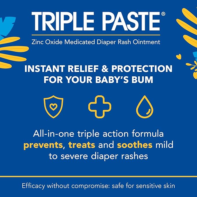 Triple Paste Diaper Rash Cream for Baby - 8 Oz Tub – Zinc Oxide Ointment Treats, Soothes & Prevents Diaper Rash, Pediatrician-Recommended Hypoallergenic Formula, Baby Essentials for Daily & Overnight