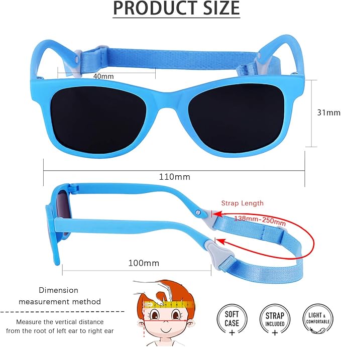 MAXJULI Baby Infant Sunglasses Safe, Soft, With Adjustable Strap 0-24 Months BPA Free 7002