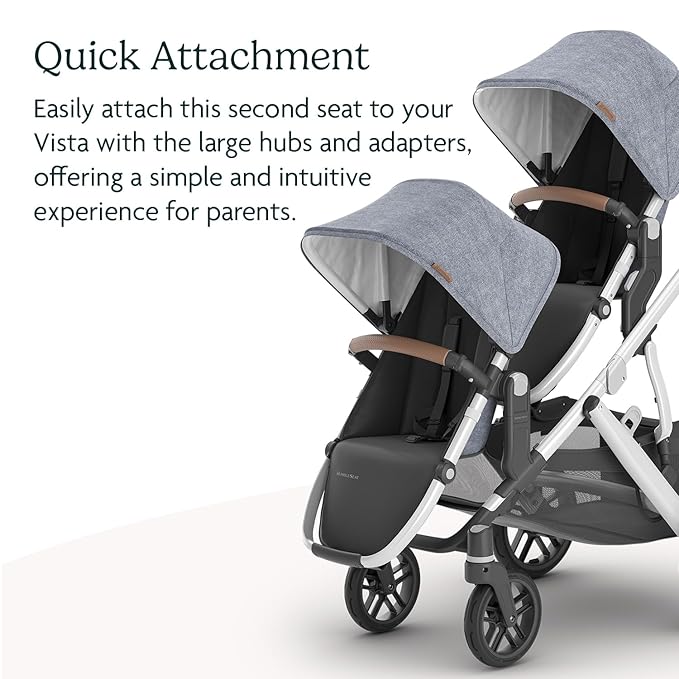 UPPAbaby RumbleSeat V2+ Second Lower Seat/Compatible with Vista V2 and Vista V3 / Adapters, Bumper Bar, Bug Shield Included/Gregory (Blue Mélange/Silver Frame/Saddle Leather)