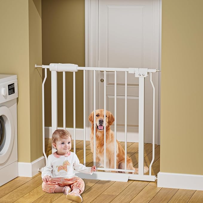 HOOEN 29-34 Inch Wide Baby Gate for Stairs Doorways Metal Indoor Dog Gates Pressure Mounted Walk Through Safety Gates Child Gates for Kids or Pets (29"-34")