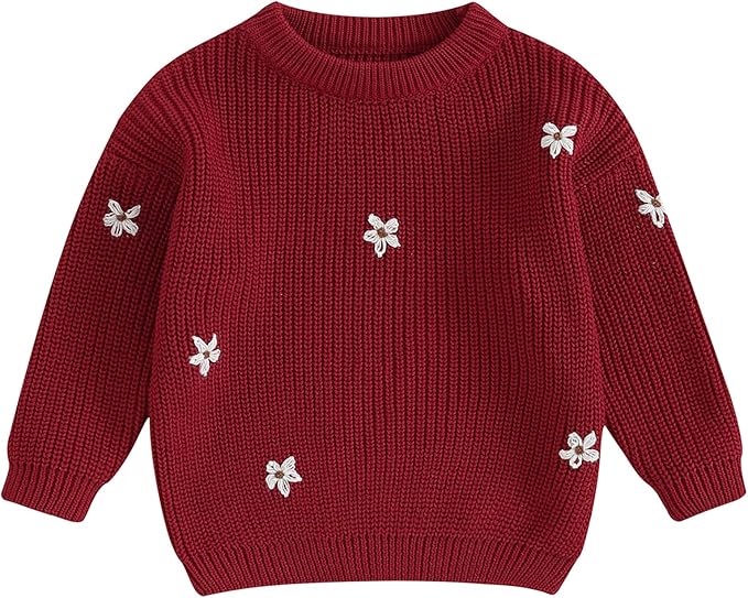 Mubineo Baby Girl Winter Clothes Cute Flower Sweater Crewneck Pullover Long Sleeve Knit Newborn Infant Sweaters