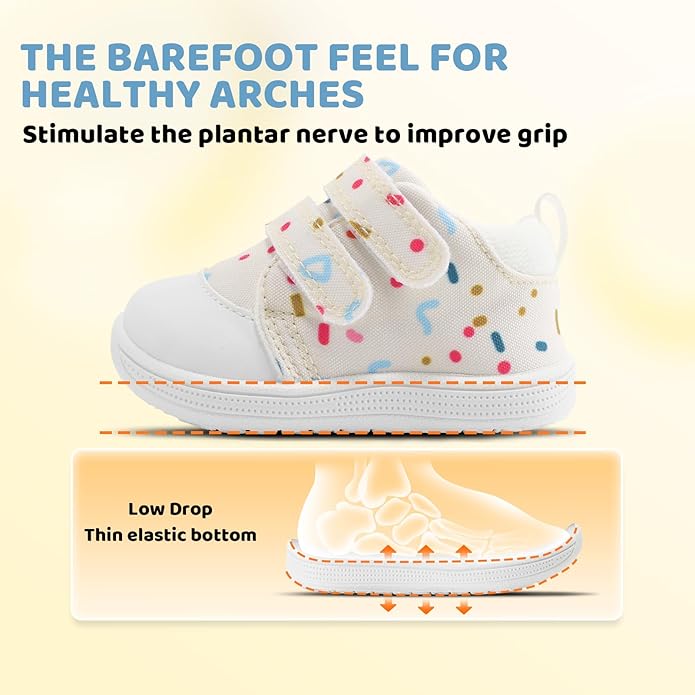 Baby First Walking Shoes Baby Girls Wide Barefoot Sneakers Lightweight Soft Toddler Shoe Non-Slip Ankle Support