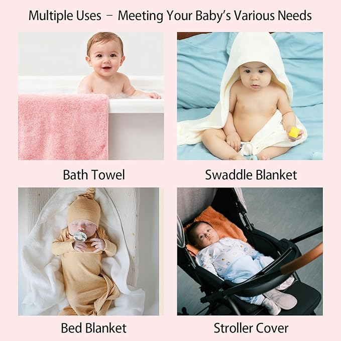 4 Pack Hooded Baby Towels, 32x32 Inch Absorbent Bath Towels, Soft Coral Fleece Hooded Towel for Newborns, Infants, and Toddlers – Baby Bath Essentials (2X White + 2X Pink)