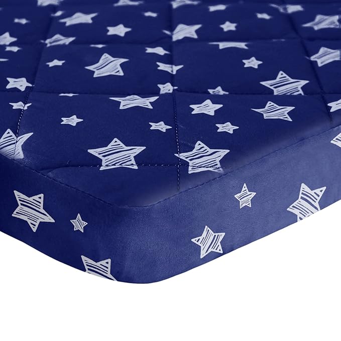 Pack and Play Sheets Fitted, Breathable Thick Playard Lovely Print Cover 39"×27"×5" Compatible with Graco Pack n Play, Navy Star