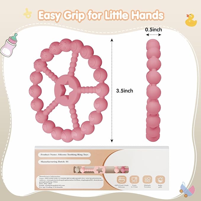 Baby Teething Toys 3-12 Months - Loviomad 3 Pack Ring Teether Baby Toys, Newborn Infant Essentials, Food Grade Silicone Teething Toys for Babies 6-12 Months, Shower Gifts Teething Relief (Girl/Boy)