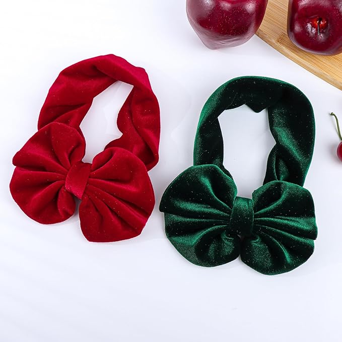 YanJie Baby Girl Bows Christmas Velvet Baby Headbands Big Baby Bows Wide Head Wrap Hair Accessories for Toddlers Newborn Infants Kids(Red-Green)