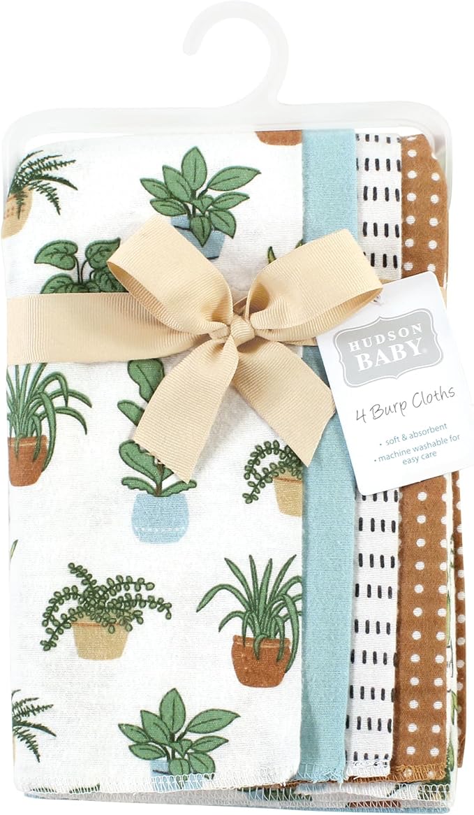 Hudson Baby Cotton Poly Flannel Burp Cloths Multipack, Plants 8-Pack, One Size