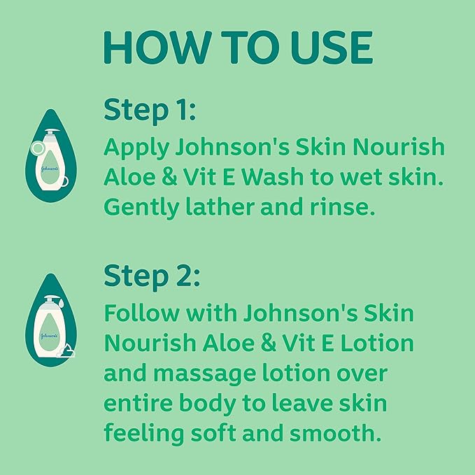 Johnson's Skin Nourish Moisturizing Baby Lotion with Aloe Vera Scent & Vitamin E, Gentle & Lightweight Body Lotion for The Whole Family, Hypoallergenic, Dye-Free, 16.9 fl. oz (Pack of 2)