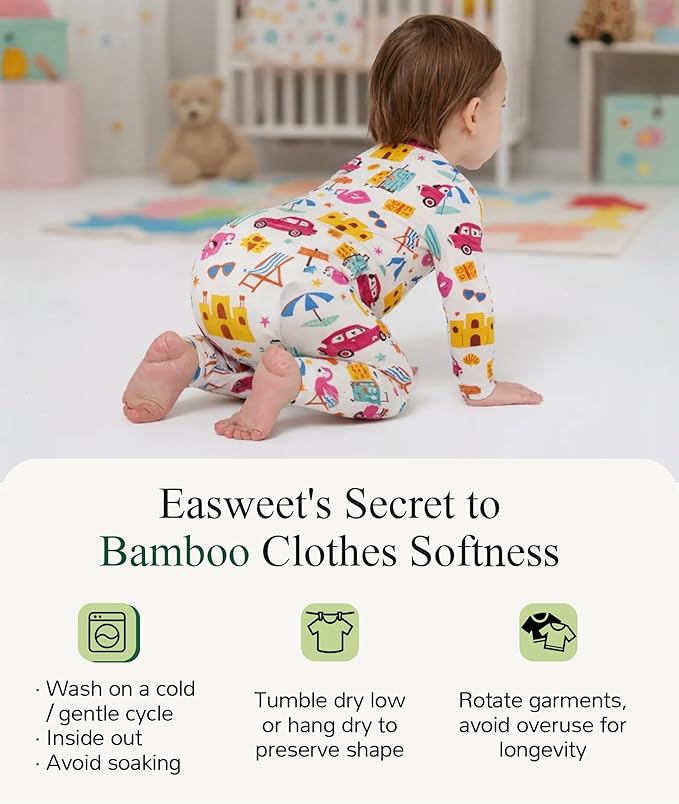 Baby Boy and Girl Romper Long Sleeve Jumpsuit One-Piece Footless Pajamas, Viscose Made from Bamboo