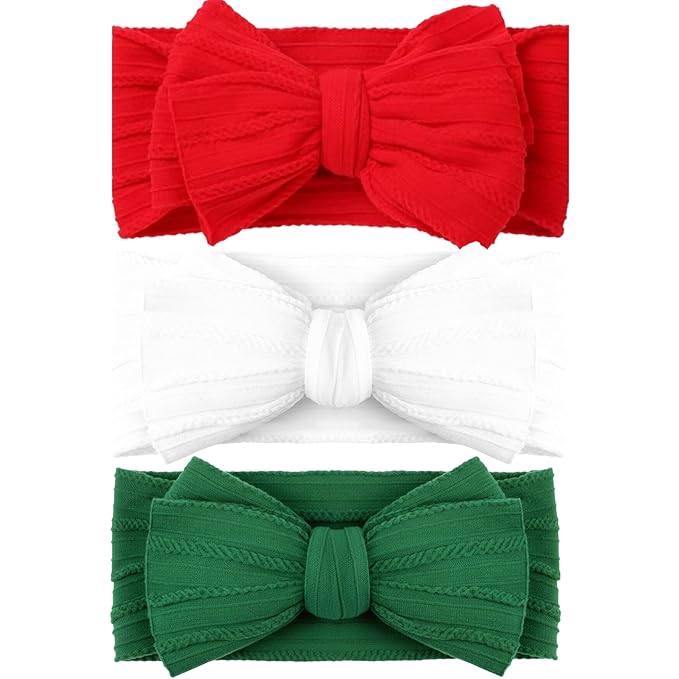 Christmas Baby Girl Bows Newborn Headband Stretchy Double Bows Soft Infant Toddlers (Red&Green&white)
