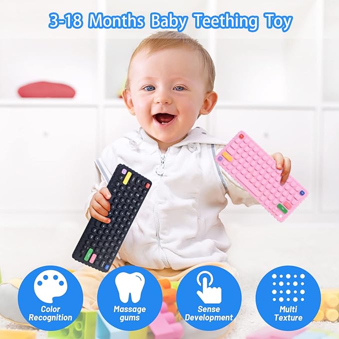 Baby Keyboard Teething Toys for Babies 0-3, 0-6, 6-12 Months | Soft Silicone Keyboard Teethers Toys | Baby Fidget Toys 0-6 Months | Infant Teether Pacifier for Breastfeeding Baby Boy Girl