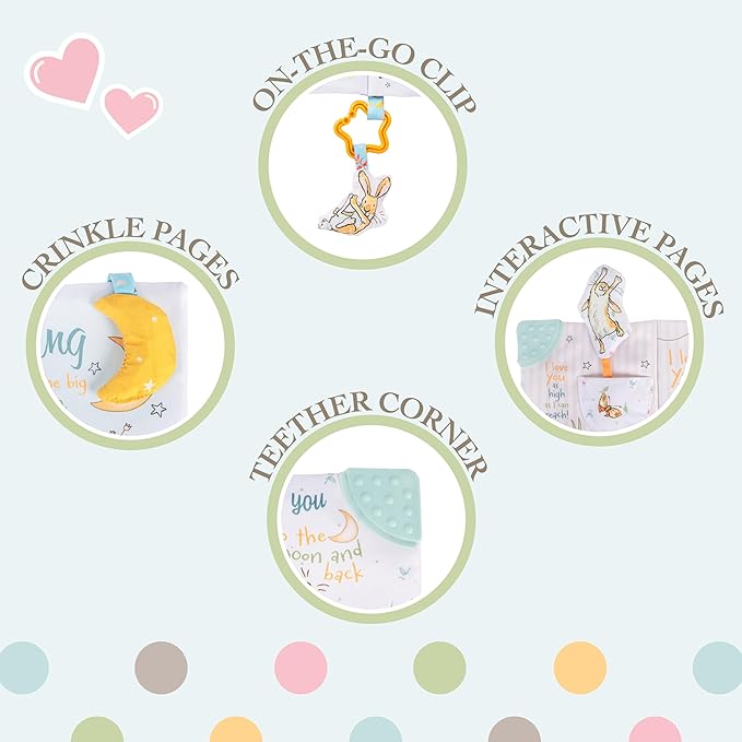 Kids Preferred Guess How Much I Love You… 5 Inch Soft Book Interactive Baby Teether Toy with Crinkle Sounds, Soft Textures, Bright Colors, and BPA-Free Materials for Safe and Fun Sensory Play