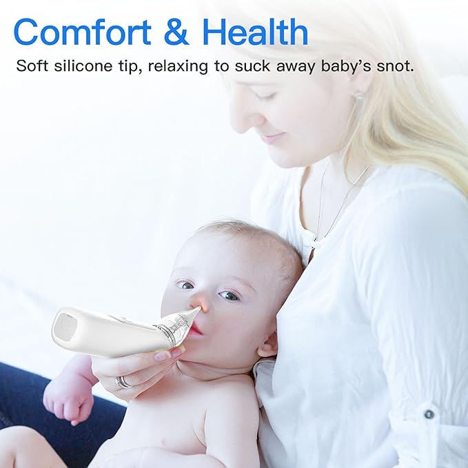 Nasal Aspirator for Baby, Electric Nose Sucker for Baby, Snot Sucker with 5 Levels Suction, Soothing Light & Nursery Rhymes (White)