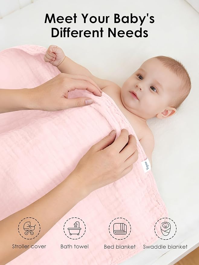 Muslin Hooded Baby Bath Towels - 3 Pack 100% Cotton Ultra-Soft Towels for Newborns, Infants, Toddlers - 32x32 Inch - Highly Absorbent, Quick-Dry Essentials for Bath Time, Beach, Pool, Pink Series