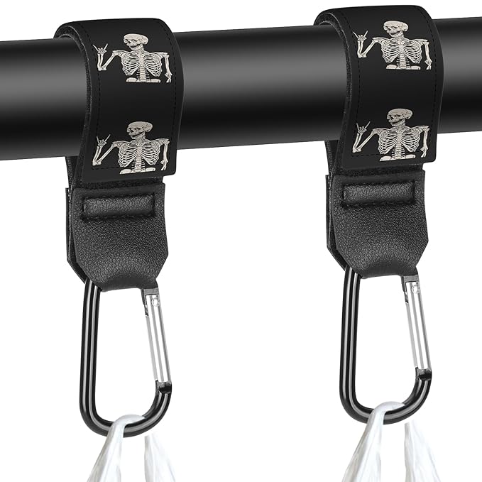 Stroller Straps, Mommy Hooks Diaper Bags, Universal Shopping cart, Wallet, Backpack - 2 Packs (Skull)