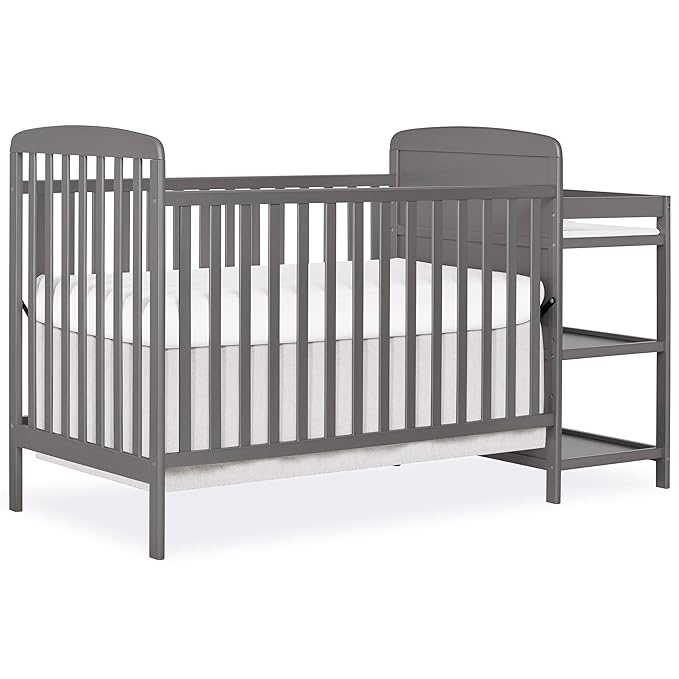 Dream On Me Anna 3-in-1 Convertible Full-Size Baby Crib & Changer with Storage in Steel Grey, GreenGuard Gold & JPMA, Pinewood, Converts to Day & Toddler Bed, 3 Mattress Heights, 1″ Changing Pad