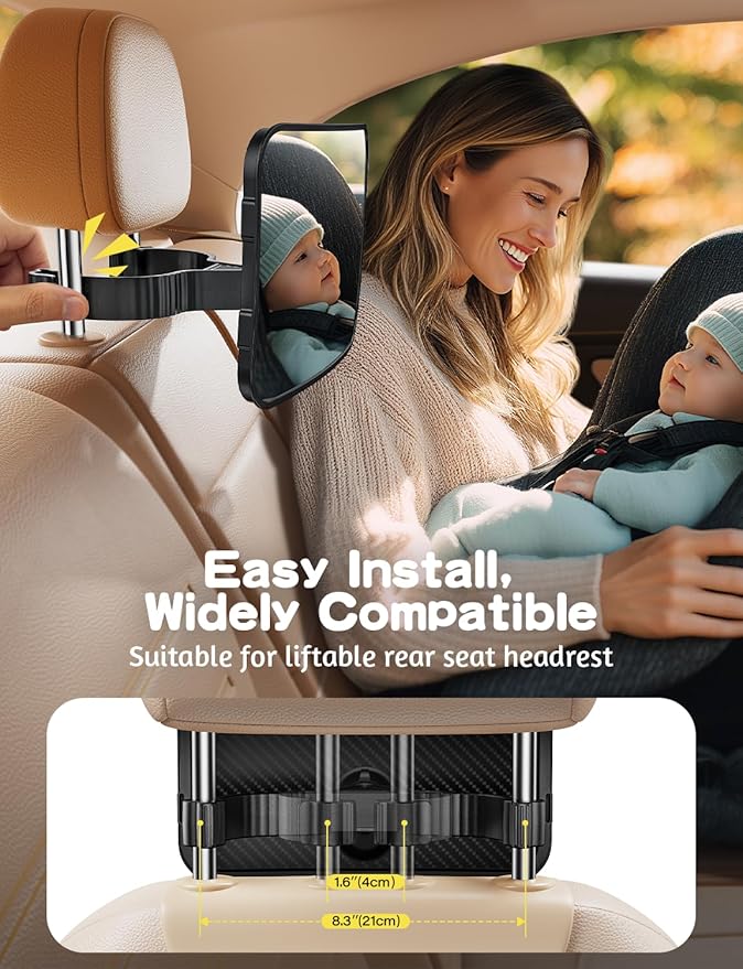 Baby Car Mirror Hook Design Ultra Stable Car Seat Mirror for Baby Rear Facing Secure and Shatterproof CarSeat Mirrors 360° Clear View Newborn Essential Accessories