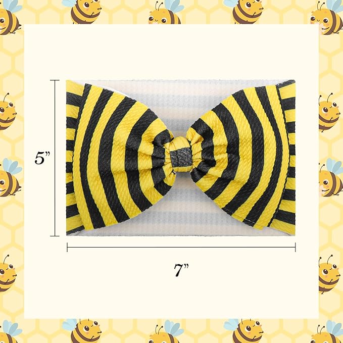 YanJie 7'' 2Pcs Bee Baby Bows for Girls Yellow Headbands for Infant Toddlers Summer Hair Bow Accessories Stripe Outfits for Girl Baby Hair Accessory Gift