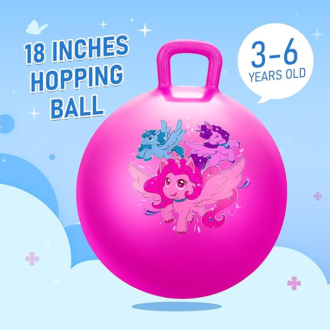 U&C Planet Hopper Ball 18 inches Bouncy Ball with Handle for Kids Age 3-6 Hoppity Hop Sit and Bounce Jumping Hopping Toy with Pump and Gift Box Great Gift for Birthday Christmas, Pink