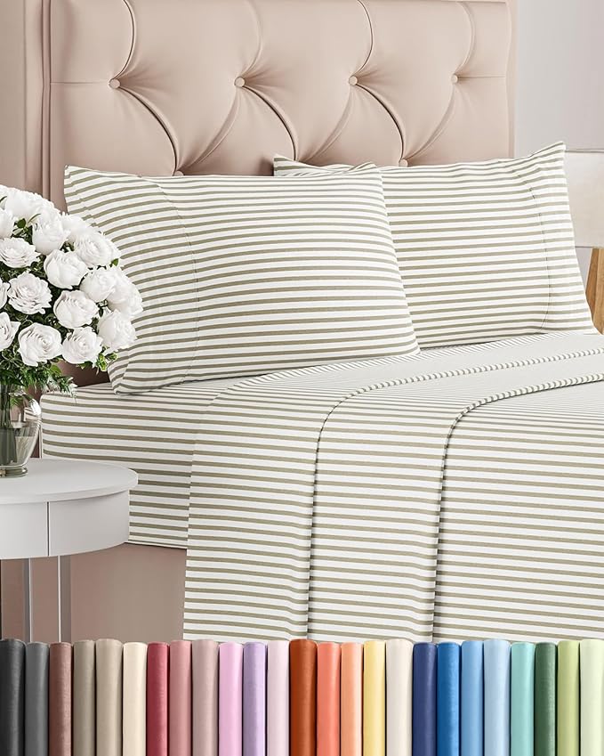 Full Size 4 Piece Sheet Set - Comfy Breathable & Cooling Bed Sheets Set - Hotel Luxury Bedding for Women, Men, Kids, Teens, Boys & Girls - Deep Pockets, Soft, Wrinkle Free - Oeko-Tex - Beige Stripes 2