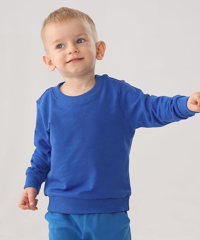 GFQLONG Toddler Boys 2 Pack Cotton Crewneck Sweatshirt, Baby Solid Long Sleeve Pullover Tops